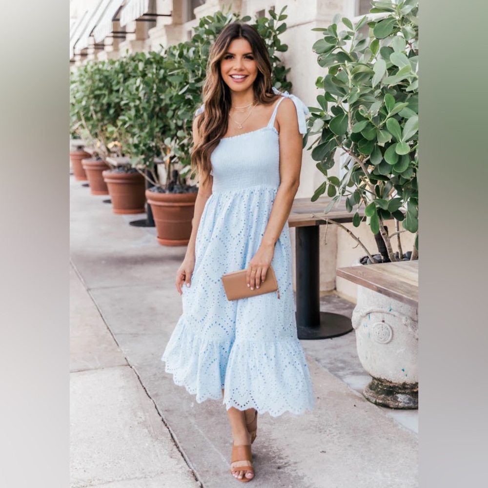 Baby Blue Eyelet Midi Dress from Pink Lily
